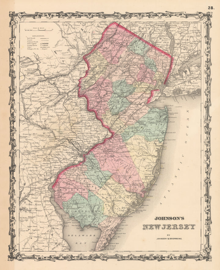 Antique Map: Johnson's New Jersey by: Johnson & Browning, 1861