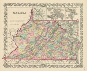Antique Map of Virginia by: Joseph H. Colton, 1856