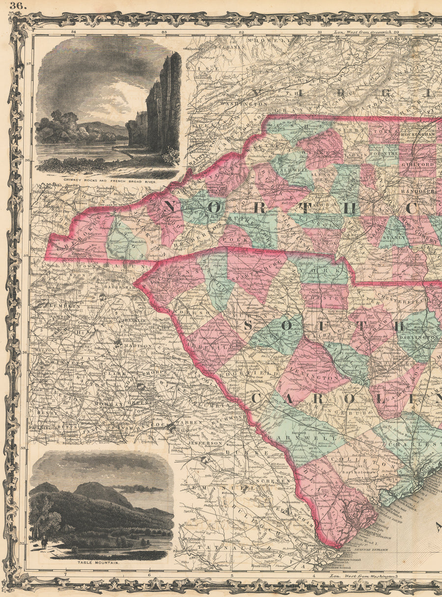 Antique Map: Johnson's North and South Carolina - Confederate States, 1862