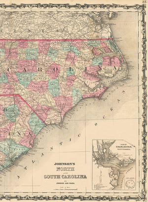 Antique Map: Johnson's North and South Carolina - Confederate States, 1862