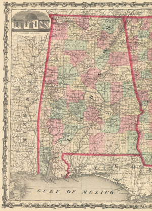 Antique Map: Johnson's Georgia and Alabama by: Johnson & Browning 1861