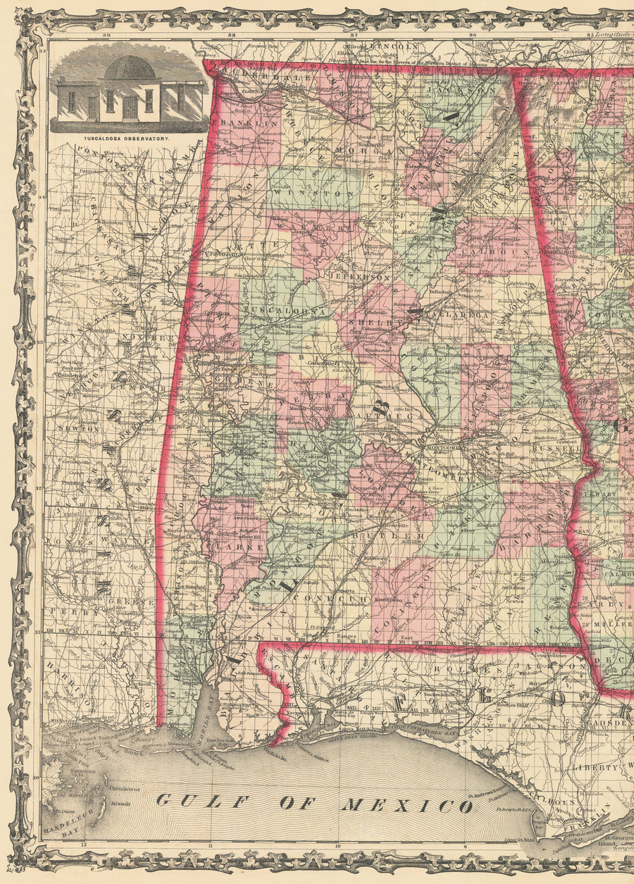 Antique Map: Johnson’s Georgia and Alabama, 1861 – New World