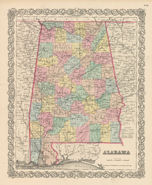 Antique Map of Alabama by: Joseph H. Colton, 1856