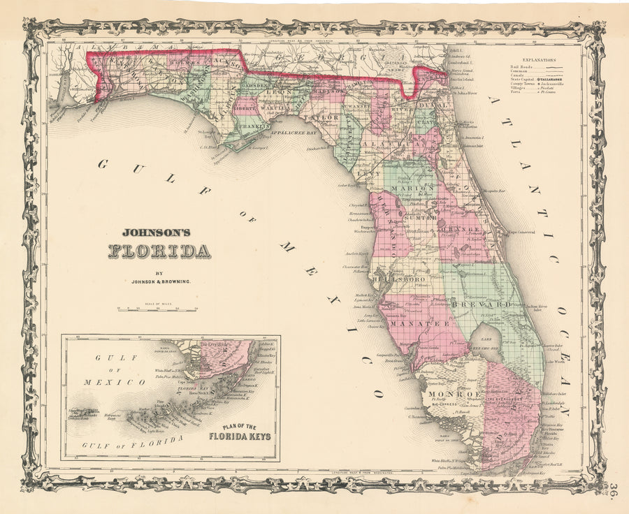 Antique Map:  Johnson's Florida | Plan of the Florida Keys by: Johnson & Browning,1861
