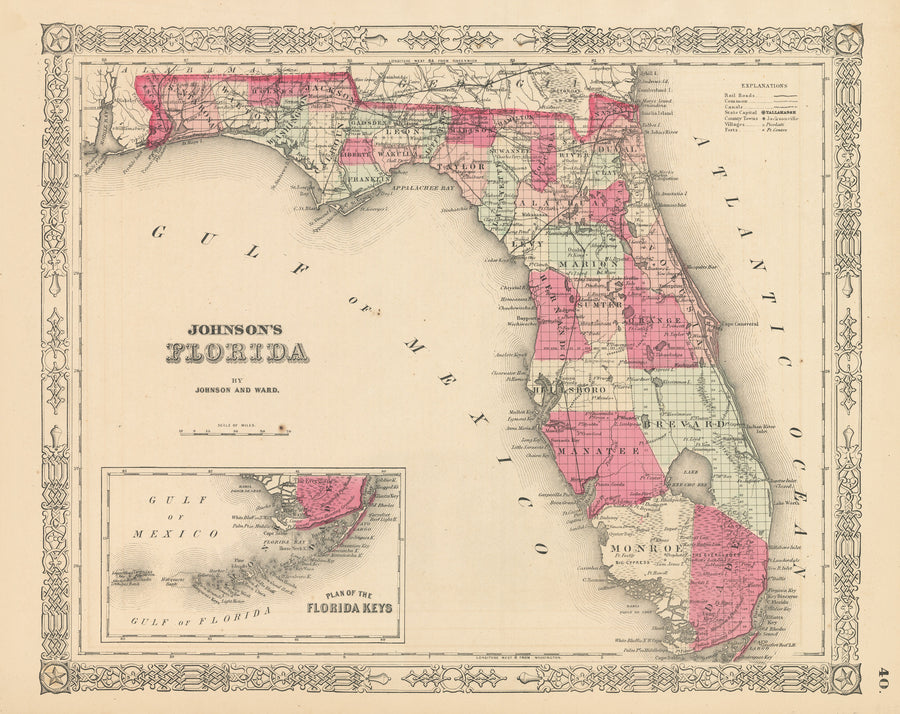 Antique Map: Johnson's Florida | Plan of the Florida Keys, 1864