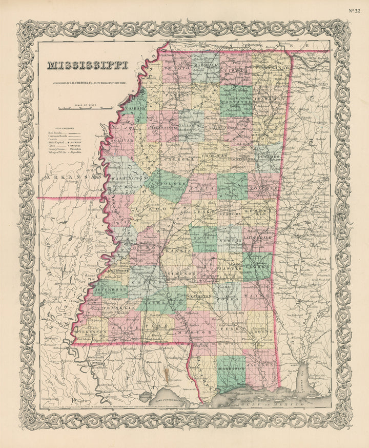 Antique Map of Mississippi by: Joseph H. Colton, 1856