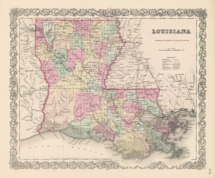Antique Map of Louisiana by: Joseph H. Colton, 1856