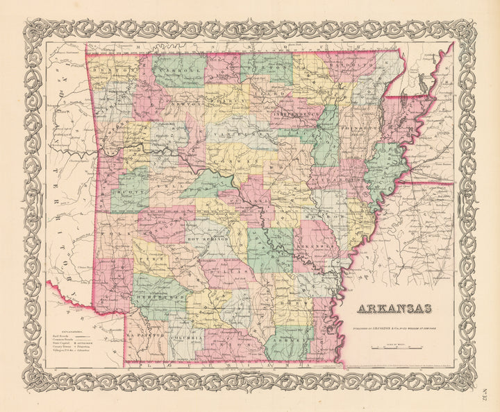 Antique Map of Arkansas by: Joseph H. Colton, 1856