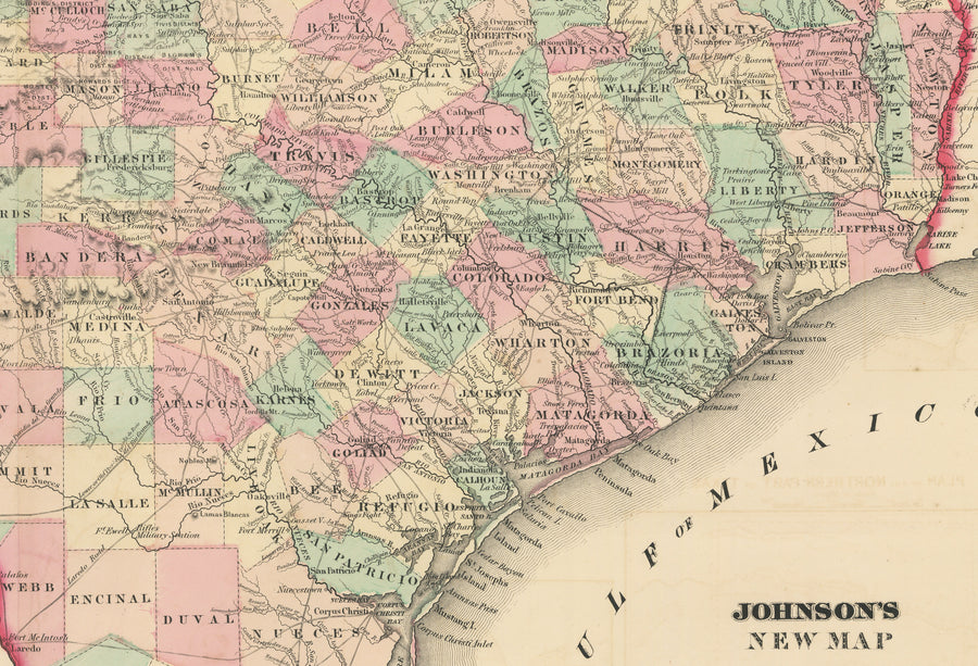 Antique Map: Johnson's New Map of the State of Texas, 1861