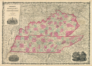 Antique Map: Johnson's Kentucky and Tennessee, 1862