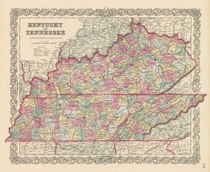 Antique Map of Kentucky and Tennessee by Joseph H. Colton, 1856