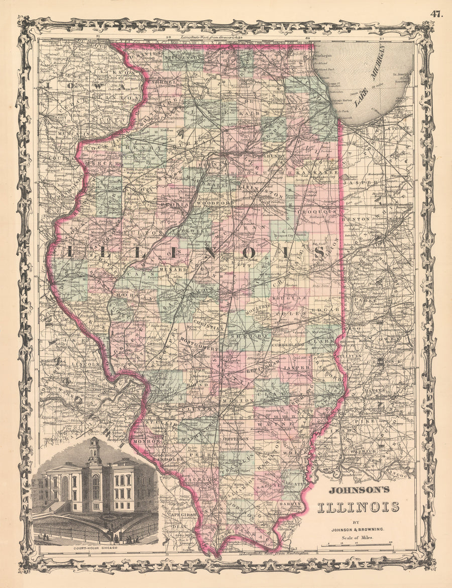 Antique Map: Johnson's Illinois, 1861