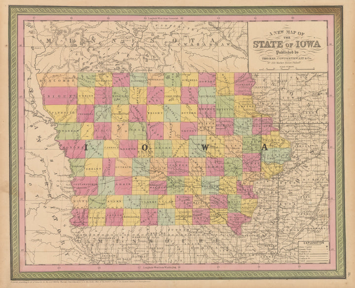 A New Map of the State of Iowa by: T. Cowperthwait, 1852