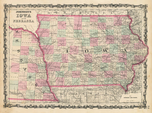 Antique Map: Johnson's Iowa and Nebraska, 1862