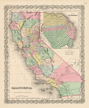 Antique Map of California and San Francisco by: Colton, 1856