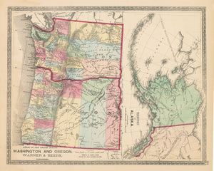 Antique Map: Washington and Oregon | Territory of Alaska by: Warner & Beers, 1872 