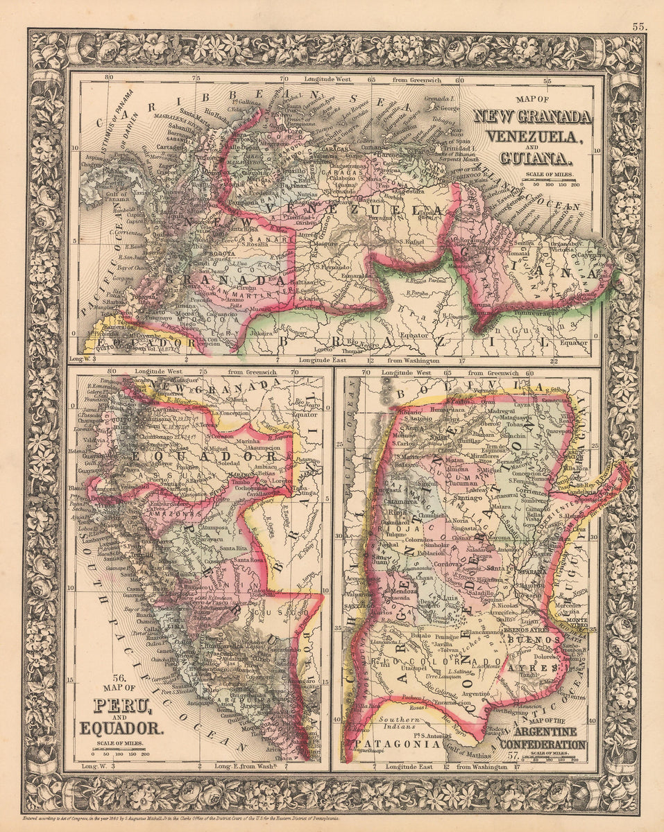 1860 Map of New Granada, Venezuela, Peru, Ecuador and Argentina – New ...