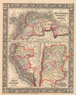 1860 Map of New Granada, Venezuela, Peru, Ecuador and Argentina