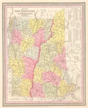 Authentic Antique Map of New Hampshire and Vermont: New Hampshire & Vermont By: Thomas Cowperthwait & Co. Date: 1852 (published) 