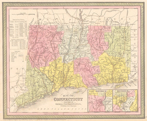 Authentic Antique Map of Connecticut: Connecticut By: Thomas Cowperthwait & Co. 1852 (published)