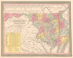Authentic Antique Map of Maryland and Delaware: Maryland & Delaware By: Thomas Cowperthwait & Co. 1852 (published)