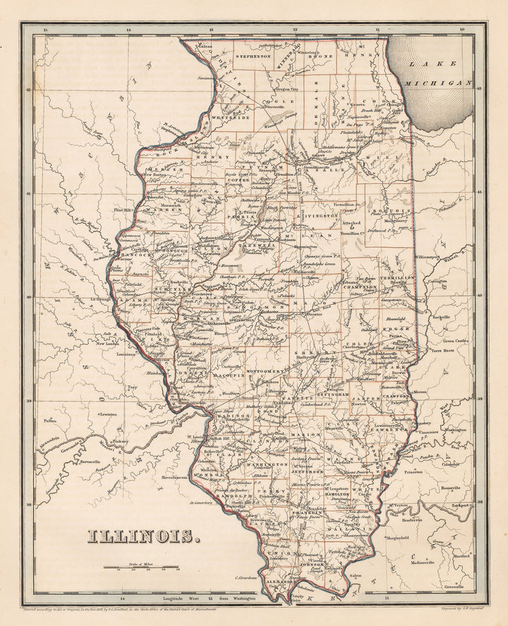Authentic Antique Map of Illinois: Illinois By: T.G. Bradford  Date: 1838 (dated) 