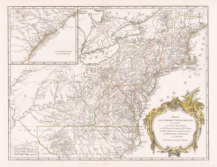 1755 Partie de l’Amerique Septentrionale qui comprend le Cours de l’Ohio, la Nlle Angleterre, la Nlle York, le New Jersey, la Pensylvanie, le Maryland, la Virginie, la Caroline.