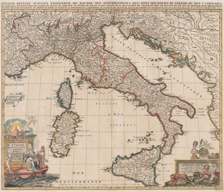1702 L'Italie Distinguee Juivant l'Estendue de tous les Estats Royaumes Republiques Duches Principautes / L'Italie Divisee Suivant l'Estendue de Toutes ses Souverainetes