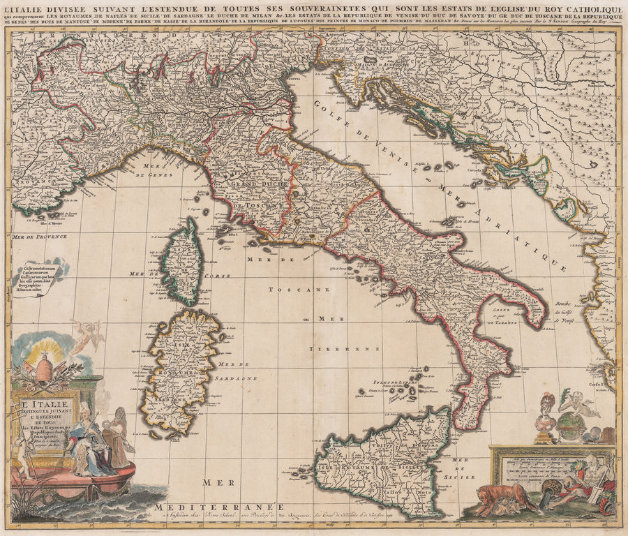 1702 L'Italie Distinguee Juivant l'Estendue de tous les Estats Royaumes Republiques Duches Principautes / L'Italie Divisee Suivant l'Estendue de Toutes ses Souverainetes