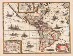 Authentic Antique Map of the Western Hemisphere:  Carte de l'Amerique Corrigee, et Augmentee, dessus Toutes les Aultres cy devant Faictes par P. Bertius By: Bertius/Tavernier Date: 1627 (circa)
