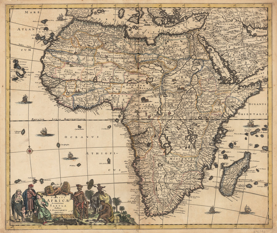Authentic Antique Map of Africa: Totius Africae Accuratissima Tabula By: Justus Danckerts Date: 1680