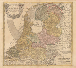 Authentic Antique Map of Holland: Septem Provinciae seu Belgium Foederatum quod Generaliter Hollandia... By: Homann  1748 (dated)