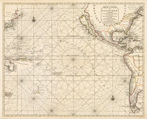 Authentic Antique Map of the Pacific: ﻿Mer De Sud ou Pacifique. Contenant L'Isle de Californe, les Costes de Mexique, du Perou, Chili, et le Detroit de Magellanique , & c. By: Pierre MortierDate: 1693 (circa)  