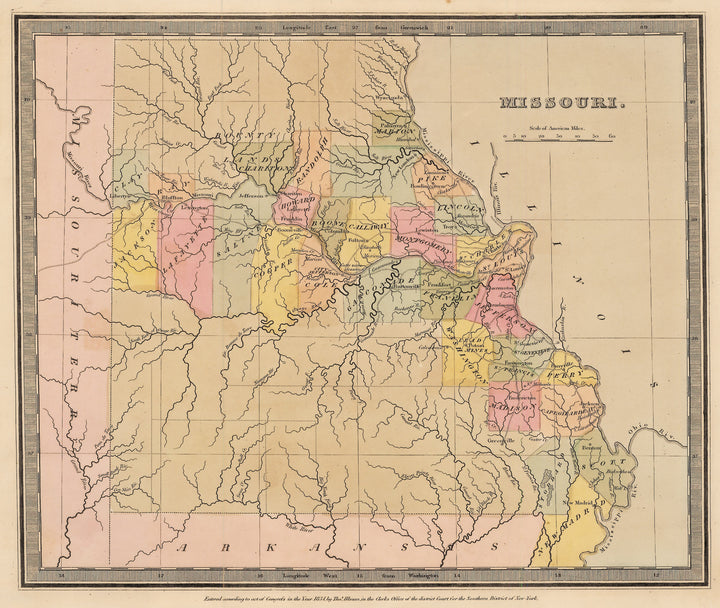 Authentic Antique Map of Missouri 1835: By: David Burr / Thomas Illman 