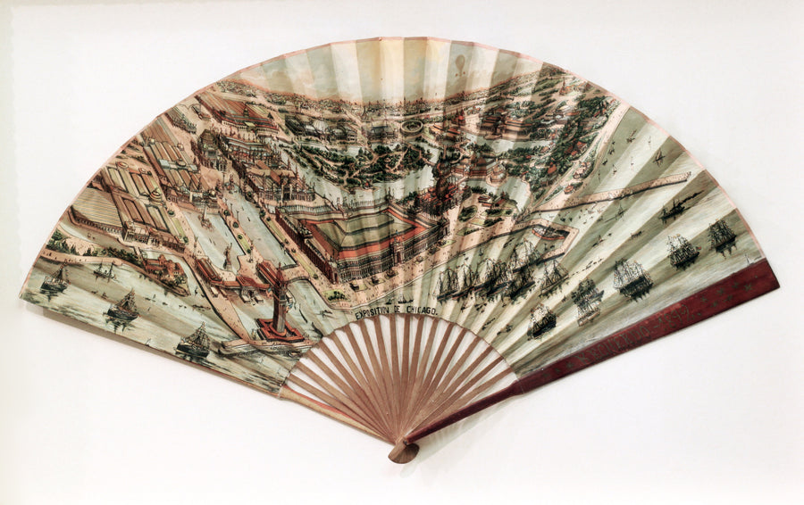 Authentic Antique Print: World's Columbian Exposition Promotional Hand Fan Date: 1892 (dated) Dimensions: 13 x 22.5 inches (33 x 57.15 cm) 