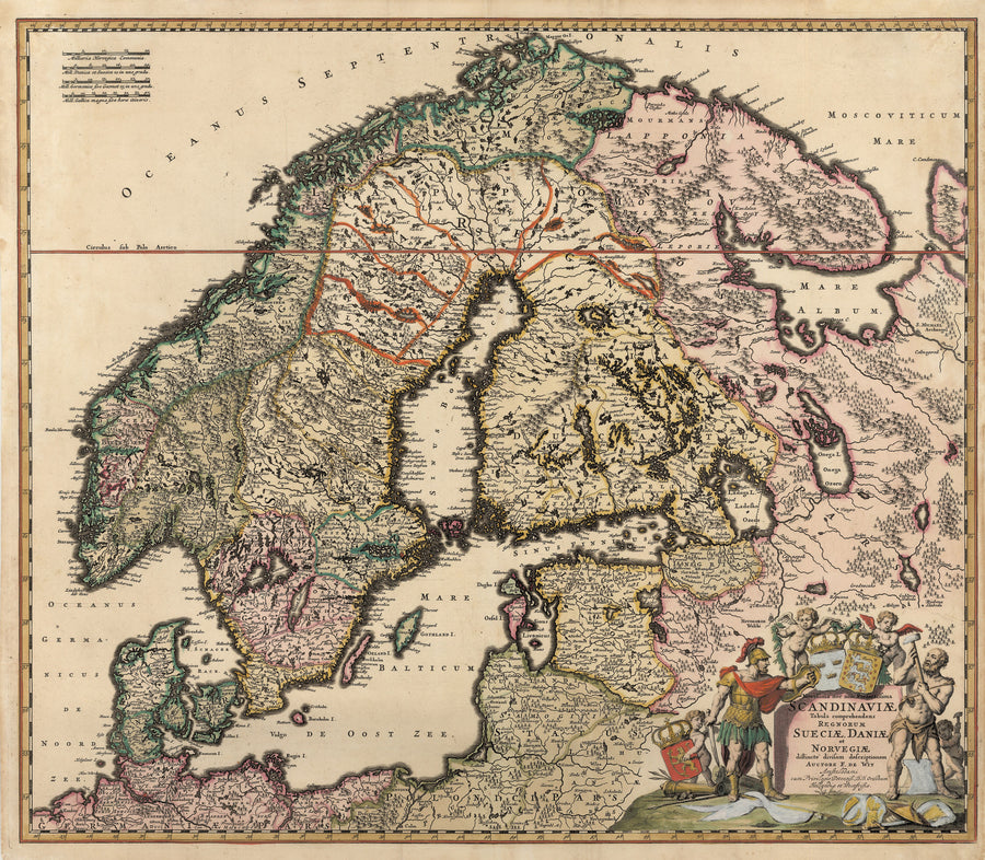 1680 Novissima nec non Perfectissima Scandinaviae Tabula Comprehendens Regnorum Sueciae Daniae et Norvegiae Distincte Divisam Descriptionem