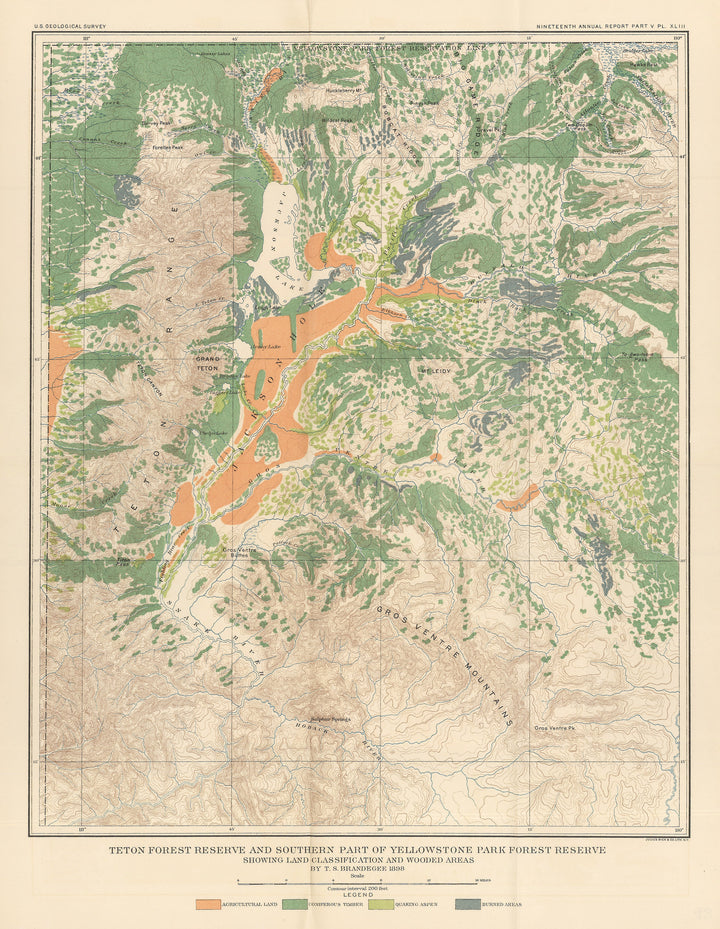 1898 Teton Forest Reserve and Southern Part of Yellowstone Park Forest Reserve Showing Land Classification and Wooded Areas
