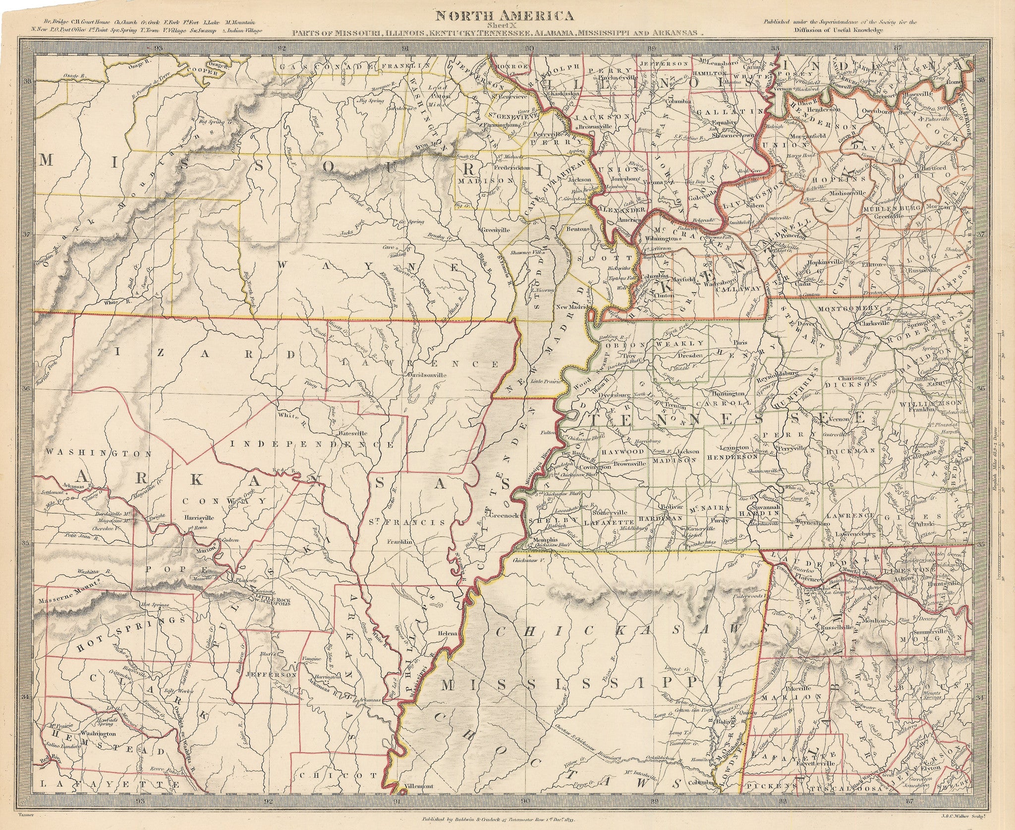 1872 - County Map of the States of Arkansas, Mississippi, and