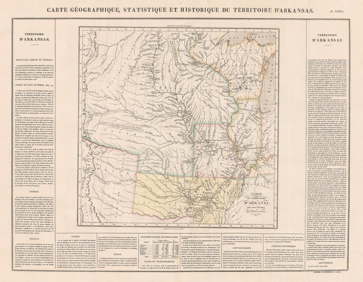 1825 Carte Geographique, Statistique et Historique de Territoire D’Arkansas