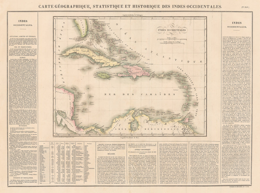 Authentic Antique Map of the Caribbean: Carte Geographique, Statistique et Historique des Indes Occidentales By: Jean Alexandre Buchon Date: 1825 (published) Paris   