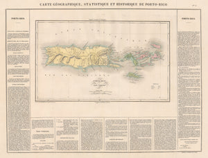 Authentic Antique Map of Puerto Rico and the Virgin Islands: Carte Geographique, Statistique et Historique de Porto-Rico By: Jean Alexandre Buchon Date: 1825 (published) Paris 
