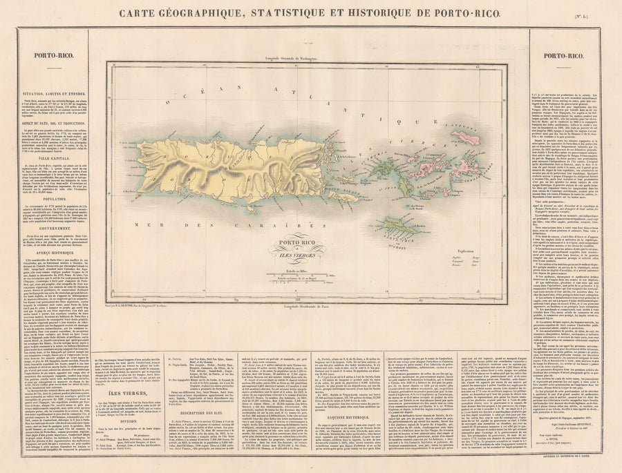 Authentic Antique Map of Puerto Rico and the Virgin Islands: Carte Geographique, Statistique et Historique de Porto-Rico By: Jean Alexandre Buchon Date: 1825 (published) Paris 