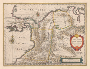 Antique Map of Colombia, Venezuela, Panama, and Ecuador: Terra Firma et Novum Regnum Granatese et Popayan by: Willem Blaeu, 1640