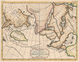 1754 A General Map of the Discoveries of Admiral De Fonte & others, By M. De l'Isle