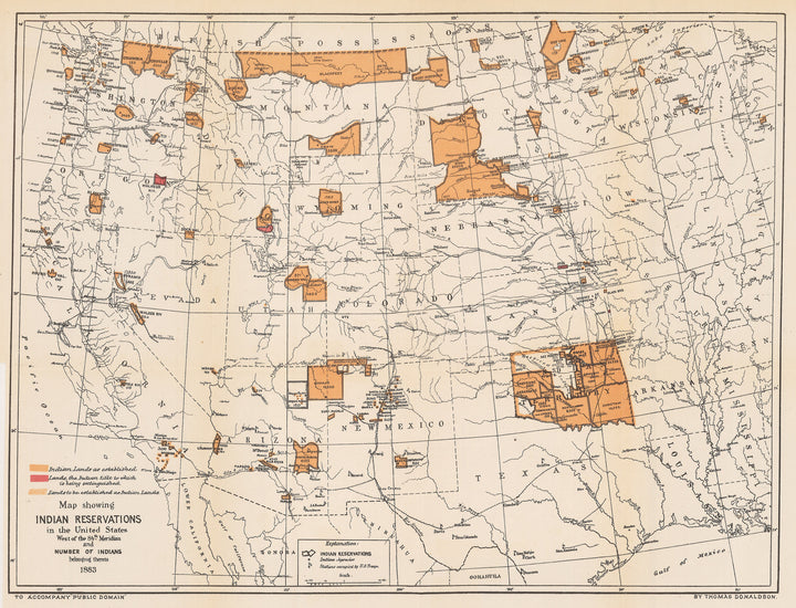 1883 Map Showing Indian Reservations in the United States West of the 84th Meridian and Number of Indians belonging thereto