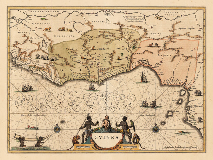 Authentic Antique Map of Guinea or West Africa: Guinea  By: Jan Jansson  Date 1640 (published) Amsterdam