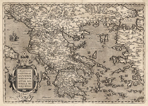 Authentic Antique Map of Greece: Graeciae Universae Secundum Hodiernum Situm Neoterica descriptio.. By: Abraham Ortelius Date: 1579 (published) Antwerp 