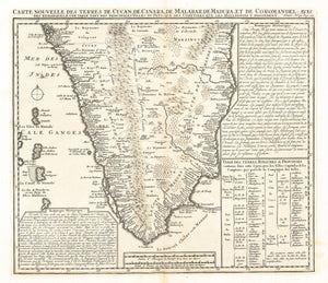 Authentic Antique map of India: Carte Nouvelle des Terres de Cucan, de Canara, de Malabar, de Madura, et de Coromandel ...  By: Henri Chatelain  Date: 1719 (published) Amsterdam 