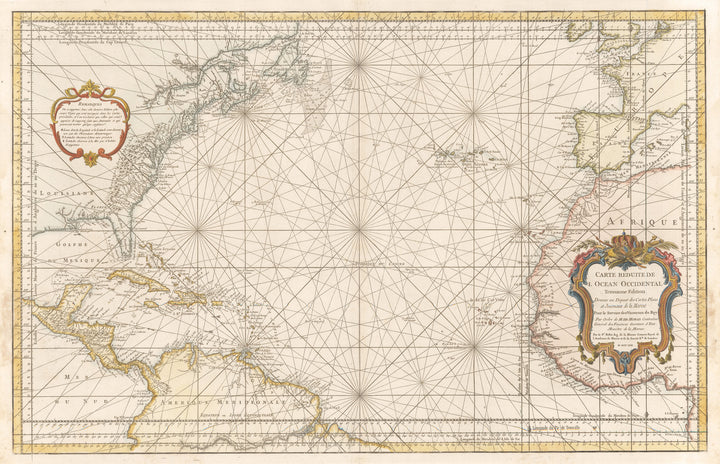 1757 Carte Reduite de l'Ocean Occidental Troisieme Edition Dressee au Depost des Cartes Plans et Journaux de la Marine pour Service des Vaisseau du Roy