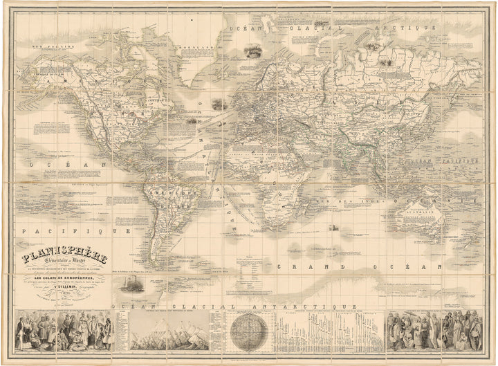 1853 Planishphere Elementaire et Illustre Indiquant La Description Geographique des Parties Connues de la Terre…